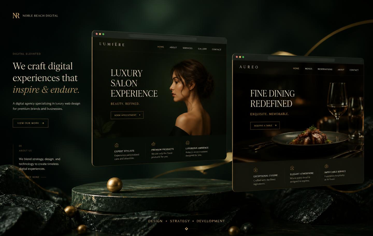 Luxury website design showcase for salons and restaurants